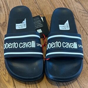 Roberto Cavalli Black Sport Slide Sandals